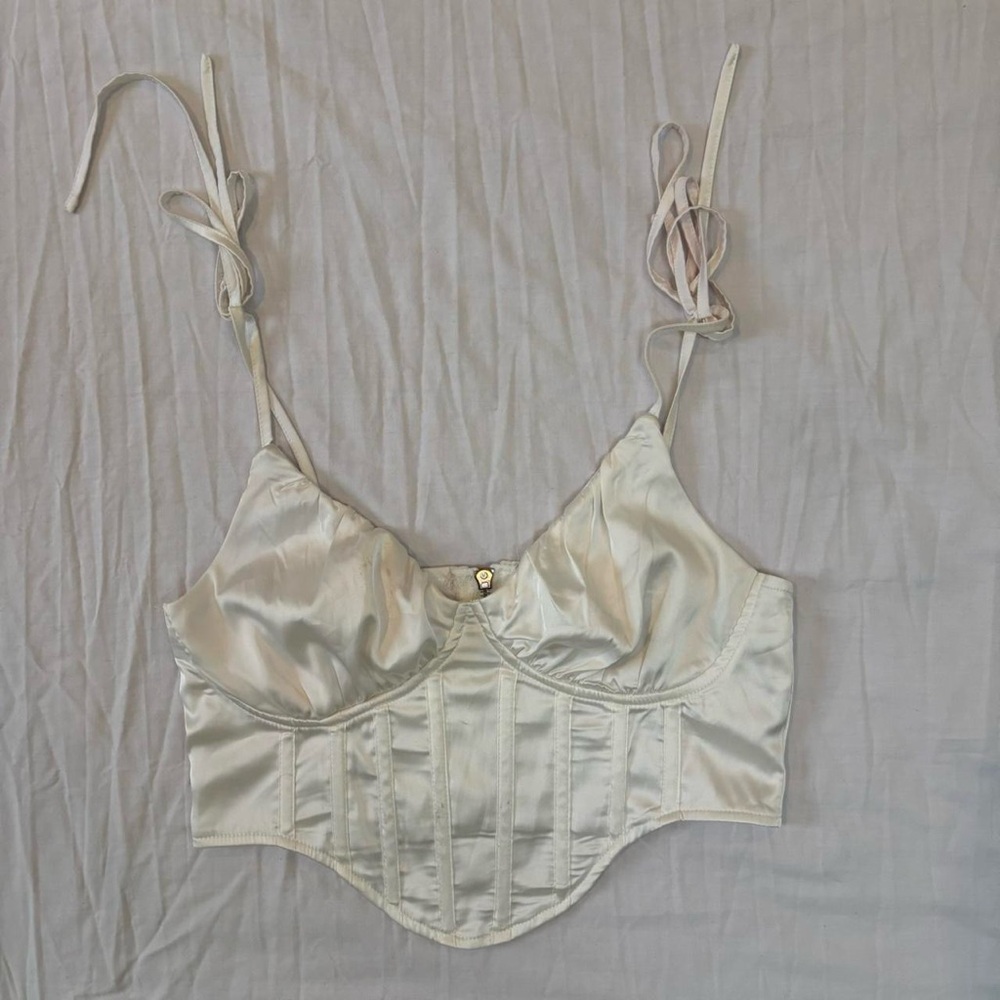 Missguided White Cream Satin‎ Corset Bra Top